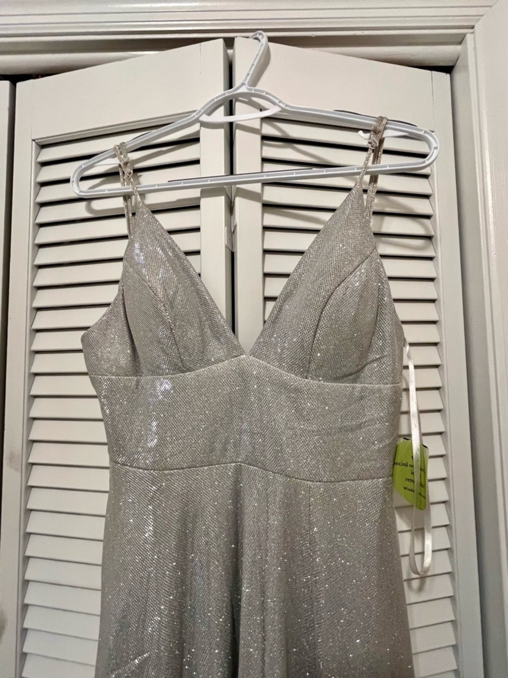 Sparkling Silver Gown Prom Formal Dress Pockets NEW